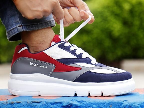 Bacca Bucci Men Lace Up Running Shoes, Solid colors blocks, unique flat laces of high quality - Image 3