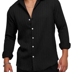 FINIVO FASHION Men's Casual Cotton Striped Button Down Shirts Long Sleeve Textured Summer Beach Shirt for Men shirts