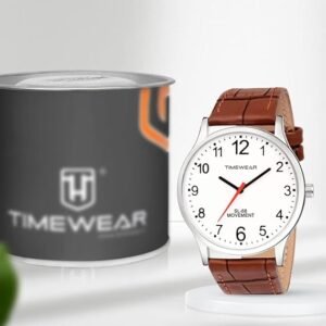 TIMEWEAR Men's Analog Number Dial Brown Leather Strap Watch Silicone 3 Colors Strap Analog Wrist Watch for Men Boys