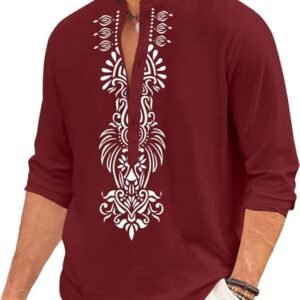 FINIVO FASHION Men’s Cotton Blend Short Shirt Bold Printed Front Design | Full Sleeve Ethnic Casual Kurta