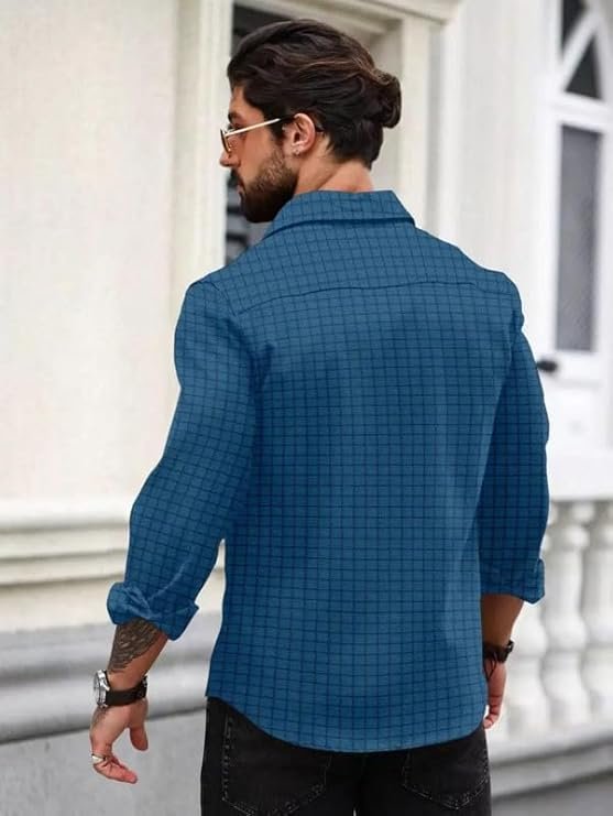 DEELMO Men's Regular Fit Button Down Dress Shirts Textured Long Sleeve Casual Hawaiian Shirt Minimal Pattern Detailing - Image 2