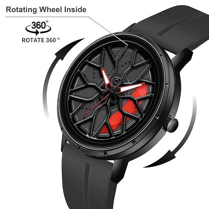 Shocknshop RevolveX Rotating Hollow Wheel Hub Creative Fashion Analog Silicone Magnetic Strap Wrist Watch for Men Boys -WCH368 - Image 3